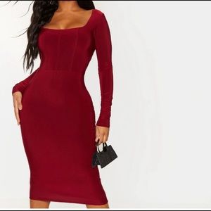 PLT Burgundy Slinky Paneled Midi Dress Women's Size 14
